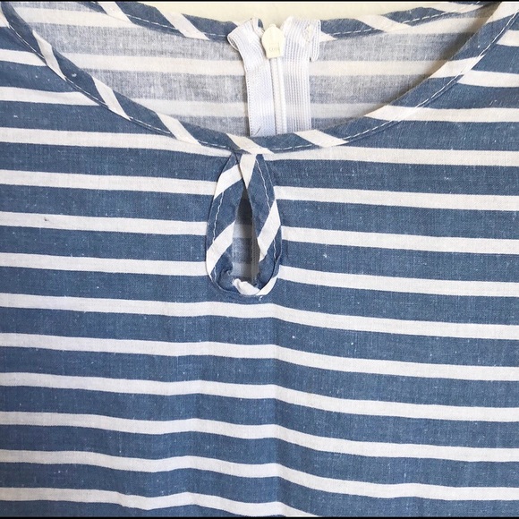 Blue and White Striped Bell Sleeve Keyhole Blouse - Picture 3 of 6
